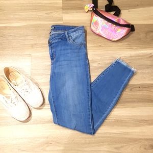 Fashion Nova Cross Over Jean with Fringe Bottom Skinny Size 9